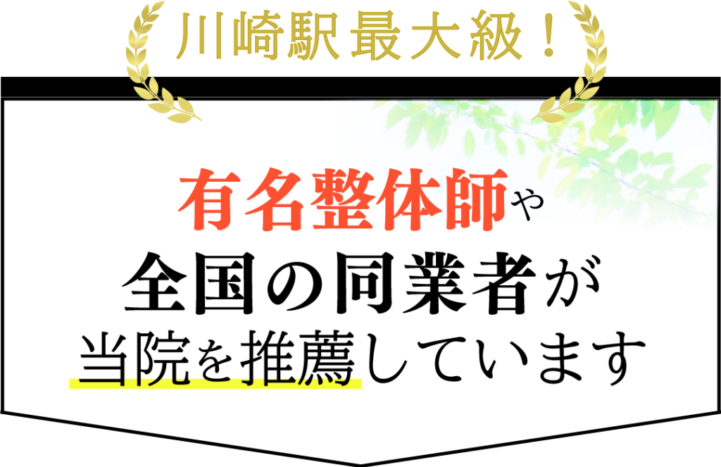 JR川崎駅最大級 有名整体師や全国の同業者が当院を推薦